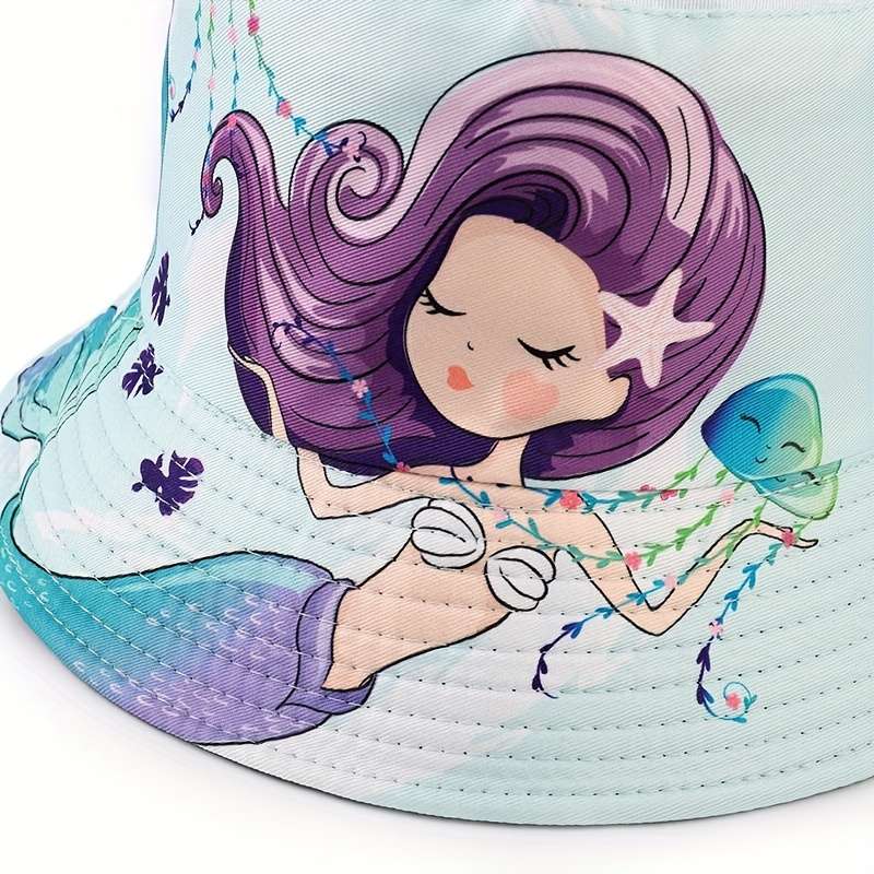1pc Creative Funny Animal Series Bucket Hat Pig Cow Gorilla Mermaid Print Fisherman Hat Sun