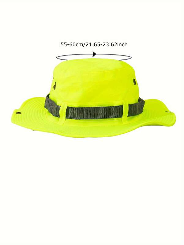 1pc Bright Neon Green Western Cowboy Bucket Hat with Black Mesh Band Breathable Sun-Protective W