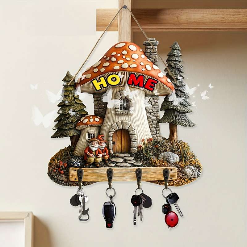 1pc Enchanting Mushroom House Wall HookFairy Tale Style 24.89cm x 23.88cm Decorative Key Holder