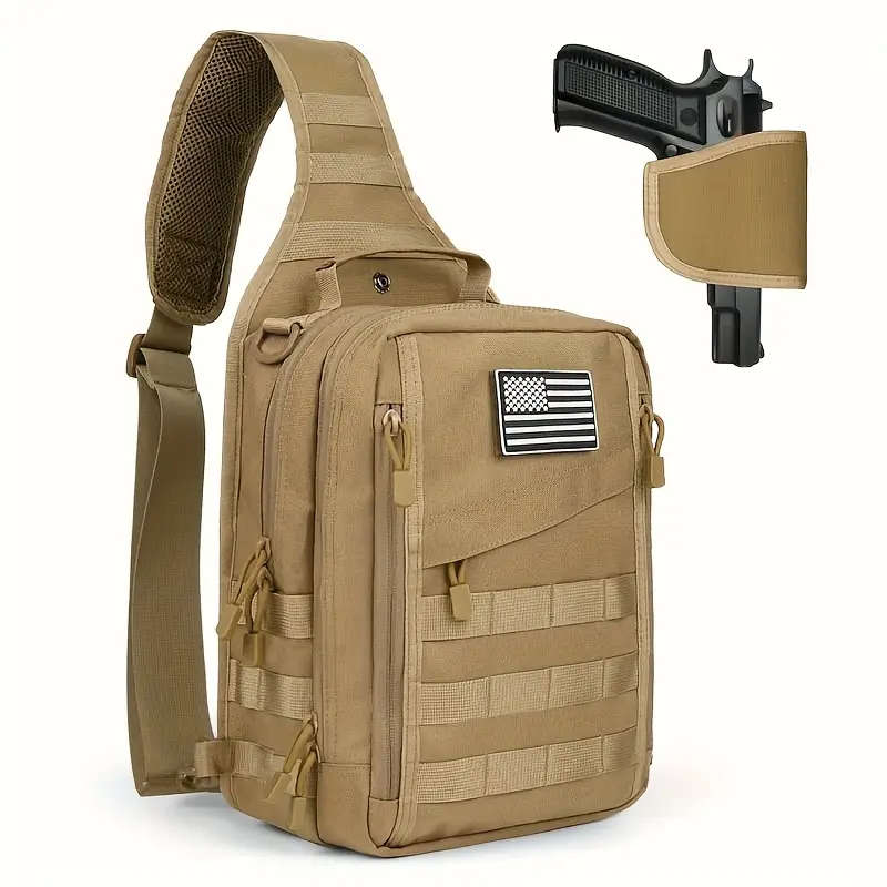 1pc Tactical Sling Bag Backpack for Men Nylon Sports Style Solid Color Normal Waterproof
