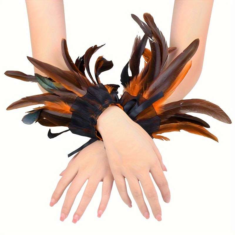 1 Pair Orange Feather Lace Hand Gloves