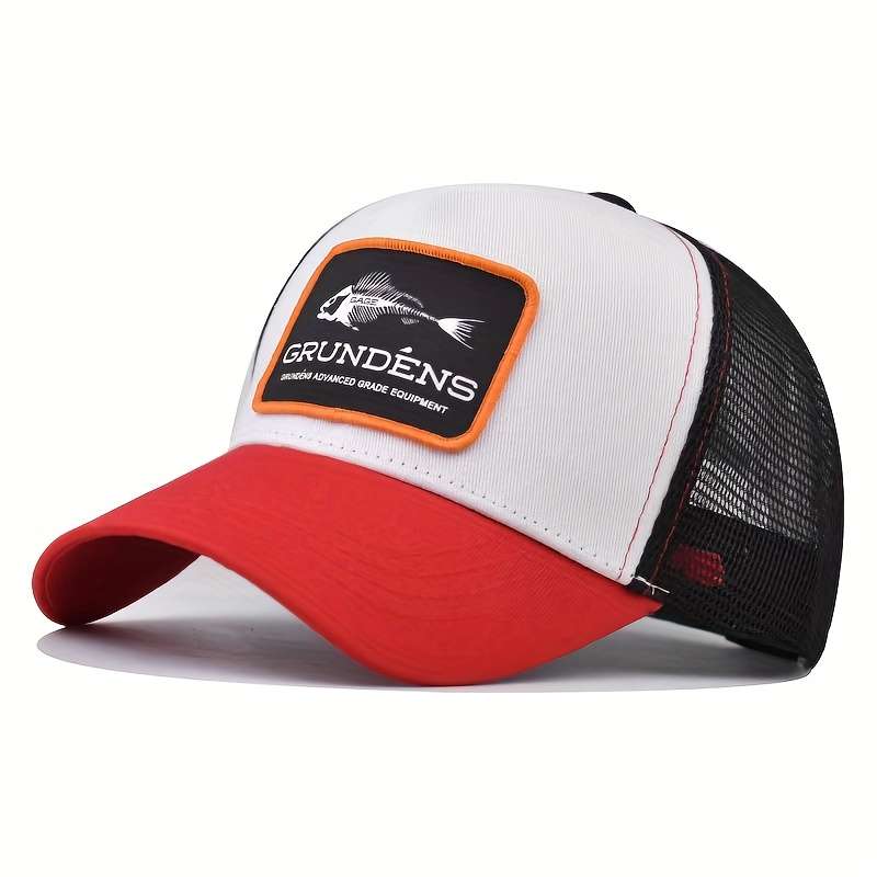 1pc Cotton Blend Fitted Baseball Cap Fishbone Embroidery Breathable Mesh Sun Protection Adjusta