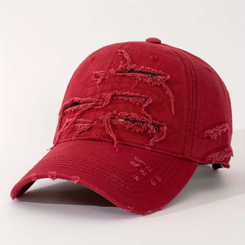 1pc Embroidered Distressed Cotton Baseball Cap Sun Protection Frayed Dad Hat with Embroidery Ad