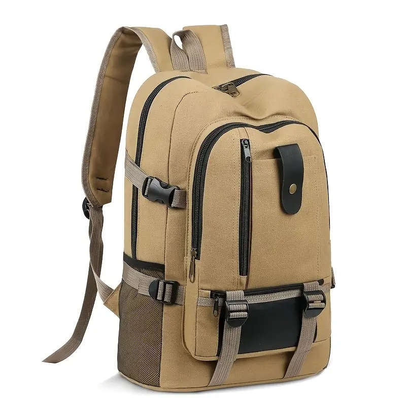 1pc Sports Style Canvas Backpack Lightweight Adjustable Strap Zipper Closure Polyester Lined Hand Wa