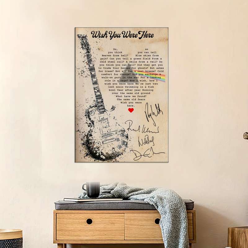 1pc 'Wish You Were Here' Canvas Art Print   Frameless Modern Wall Decor   Vintage Guitar Rainbow