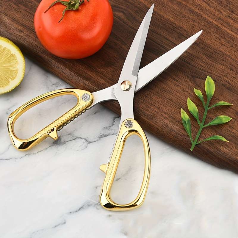 1pc Stainless Steel Kitchen Scissors Classic Design With Golden Handle Durable Multi-Purpose