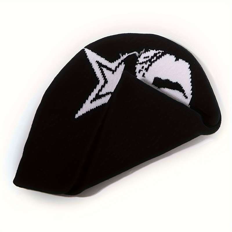1pc Star Face Jacquard Knit Beanie for Women and Men Acrylic Stretchy Skull Cap Lightweight Unise