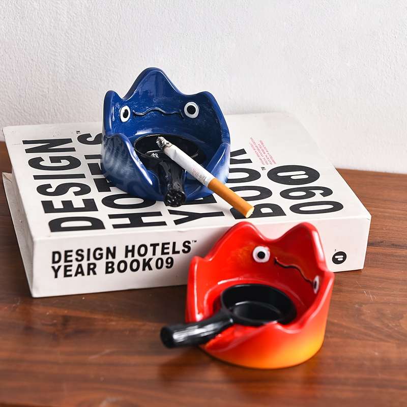 1pc Bohemian Resin Flame-Shaped Decorative Ashtray with Dual Handles Red Black Irregular Ho