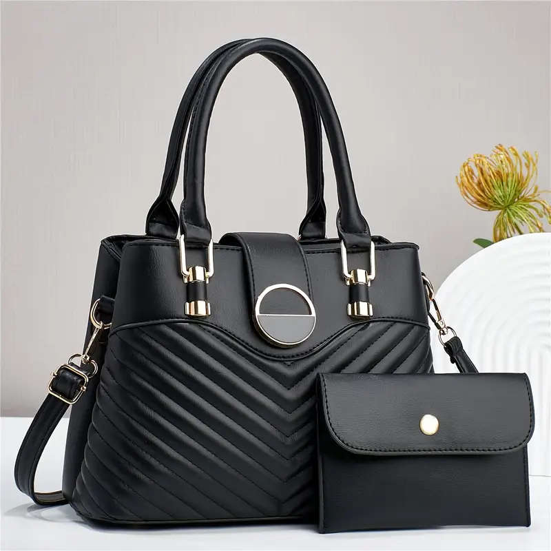 Elegant Faux Leather Tote Bag for Women Anime Theme Stain Resistant Fixed Shoulder Straps Zipper