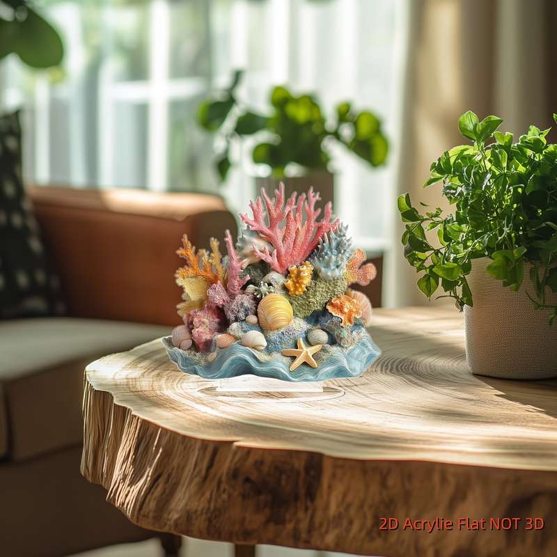 1pc 2D Flat   Bohemian-Style  Acrylic Coral Reef Desktop Decoration Vibrant Ocean Life Displ