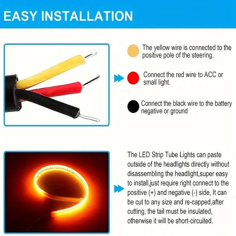 2pcs 60cm White Turn Yellow LED DRL Daytime Running Lights for Cars 12V