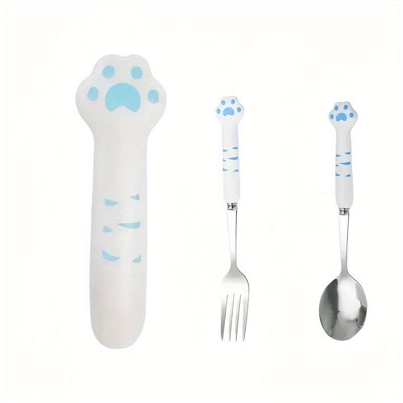 1pc Cat Claw Design Stainless Steel Cutlery Setm Cute Cat's Paw Cutlery Set with Storage Box