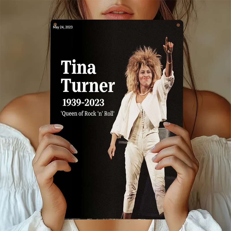 1pc 2D Flat  Tina Turner Tribute Metal Wall Art Pre-Drilled Holes Weather-Resistant Iron Si