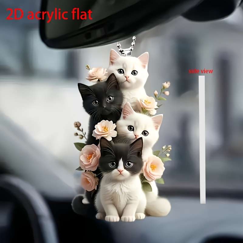 1pc 2D Flat  Charming Cat and Flower Acrylic Pendant Versatile  Decoration Suitable for Car R