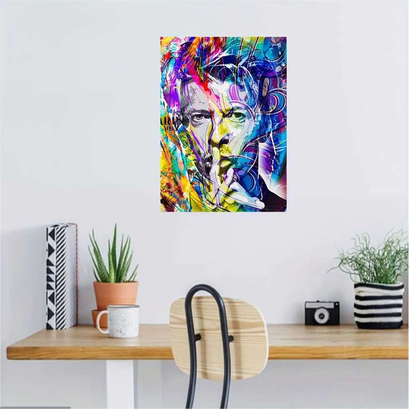 1pc  Framed David Bowie Abstract Portrait Canvas Art 29.97x39.88 cm Pop Art Wall Decor Vibran