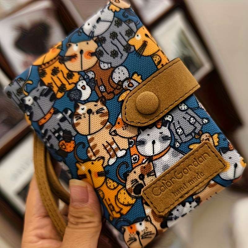 1pc Color Garden Canvas Wristlet Wallet with Snap Closure Large Capacity Multiple Card Slots Co