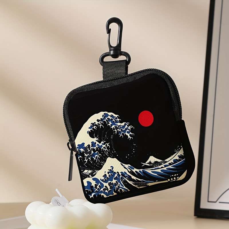 1pc Wave Sun Pattern Printed Large Capacity Coin Purse Digital Printing Multi-Functional Key Card