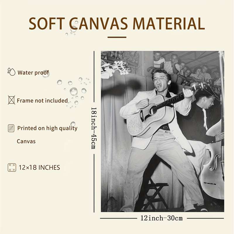1pc Vintage Elvis Presley Canvas Wall Art Frameless Black White Retro Music Poster for Man Cave