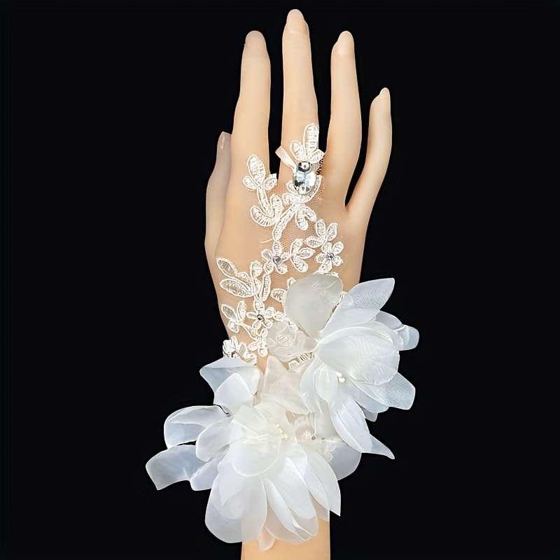 1 Pair Red One Size Elegant Bridal Lace Gloves