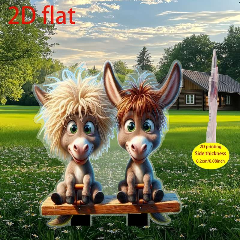 1pc 2D Flat   Plane Cute Donkey Garden Insert Card Bohemian Style Acrylic Outdoor Decoration Su
