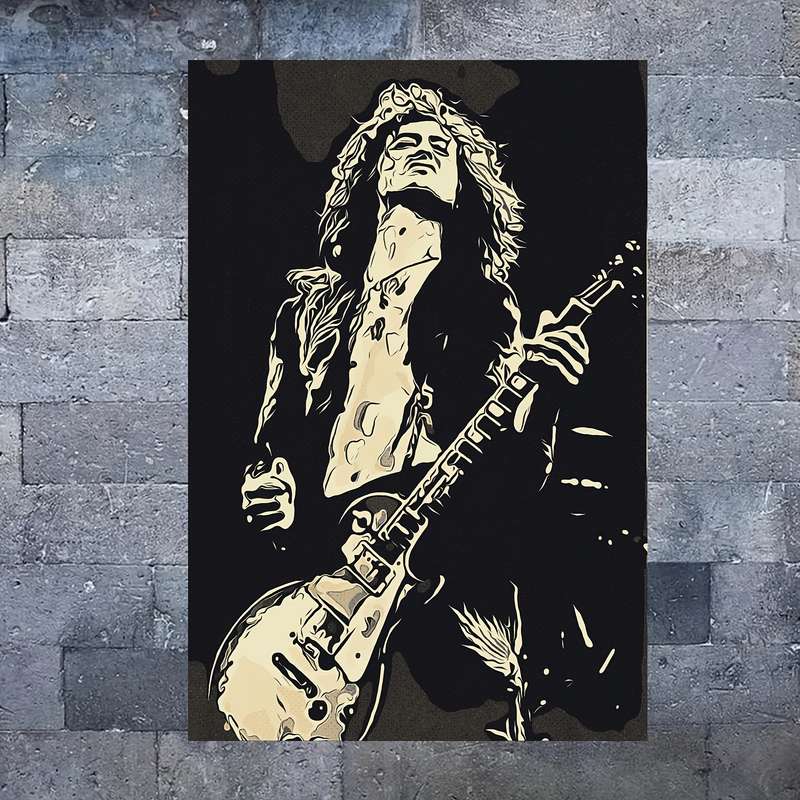 1pc  Jimmy Page Pop Art Canvas Print Frameless 30.48x45.72 cm HD Wall Art Black White Guita