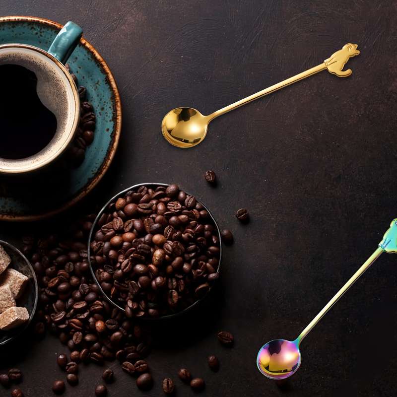 5pcs Stainless Steel Cute Mini Cat Spoons for Coffee Dessert Tea Sugar and Ice Cream Churn