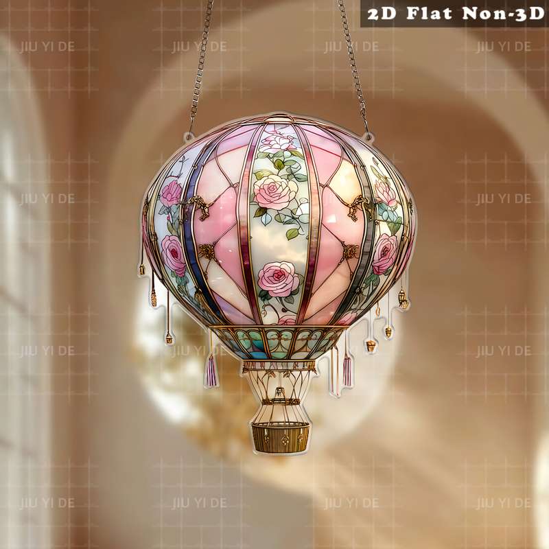 1pc 2D Flat   Bohemian Style  Acrylic Hot Air Balloon Wall Hanging Rose Pattern 20.07