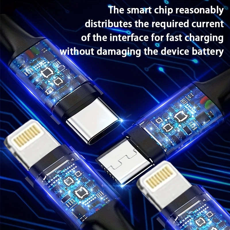 1pc Double Android 4-In-1 Braided Multi-Fast Charging Cable Multiple Charging Cables High-Speed Data