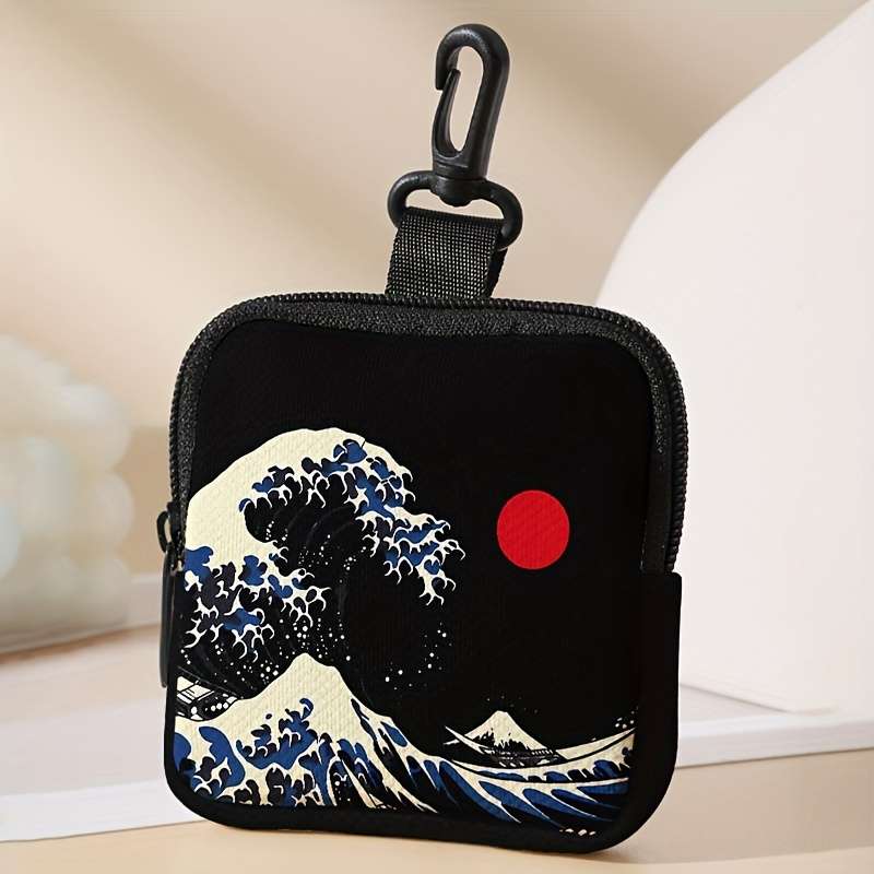 1pc Wave Sun Pattern Printed Large Capacity Coin Purse Digital Printing Multi-Functional Key Card