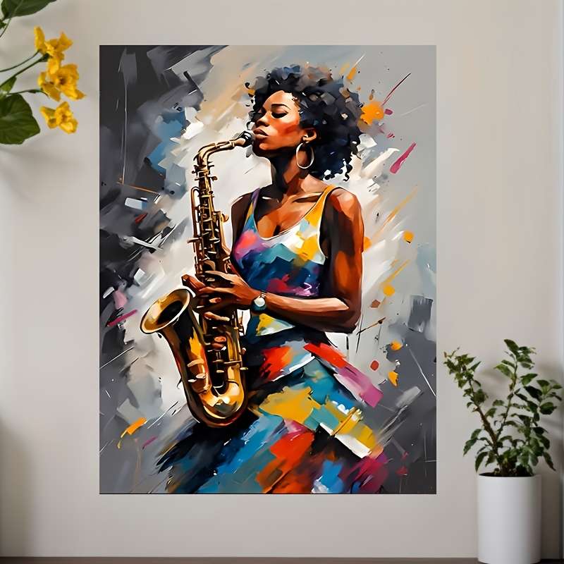 1pc Vibrant Saxophone Player Abstract Jazz Canvas Art Print 30.48x40.64cm Frameless Wall Decor f