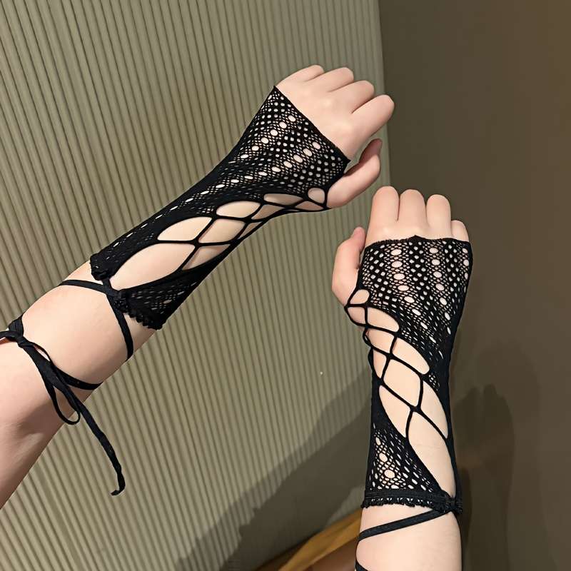 1 Pair 2Pair Lace And Fishnet Long Gloves