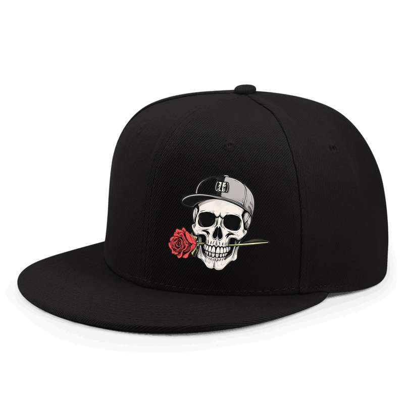 1pc Adjustable Hip Hop Baseball Cap with Skull and Rose Graphic Vintage Style Flat Brim Polyester