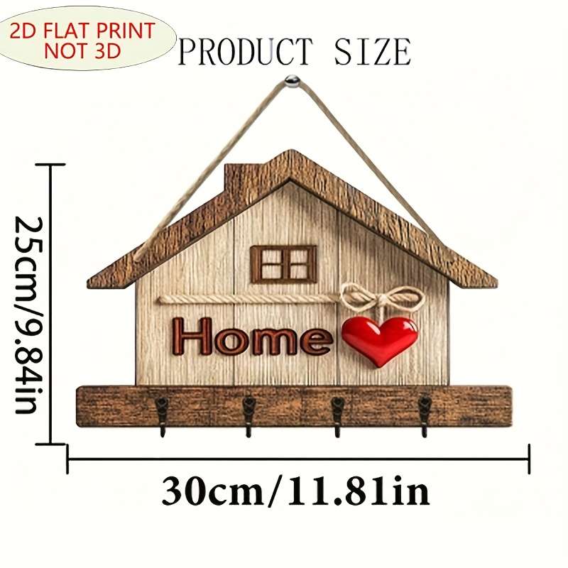 1pc Rustic Wooden Key Rack with 4 Metal Hooks Easy Wall-Mounted Installation Traditional Home Deco