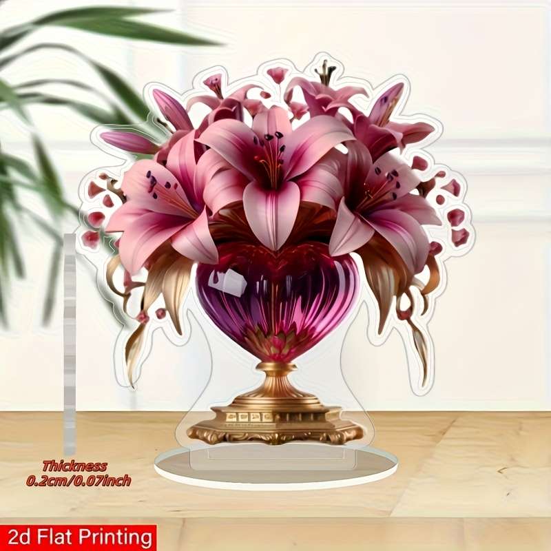 1pc 2D Flat   Acrylic Crystal Lily Table Decoration- Bohemian Red Golden Abstract Artwork s
