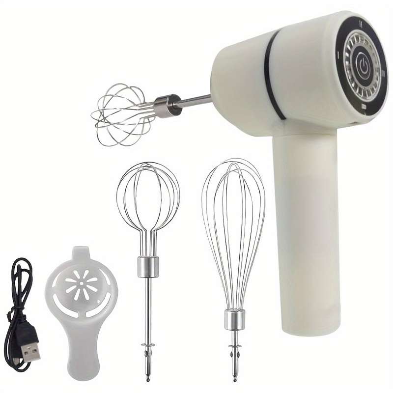 1pc USB Rechargeable Cordless Hand Mixer 3-Speed Electric Whisk with Stainless Steel Beaters