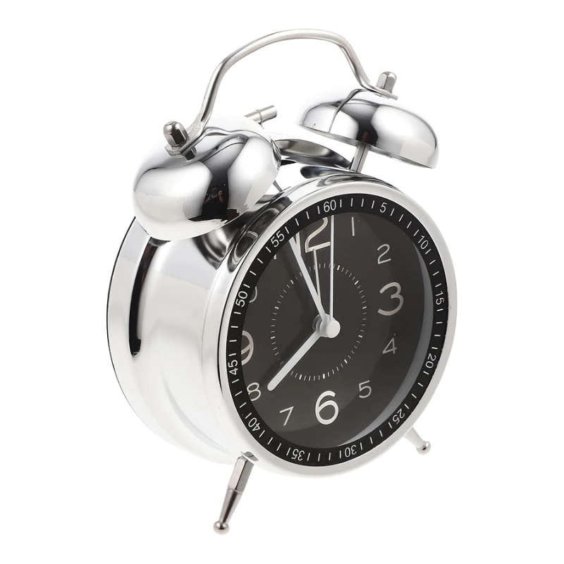 1pc Chic Metal Alarm Clock with Glass Face Luminous Silent Quartz Movement Anti-Fall Design