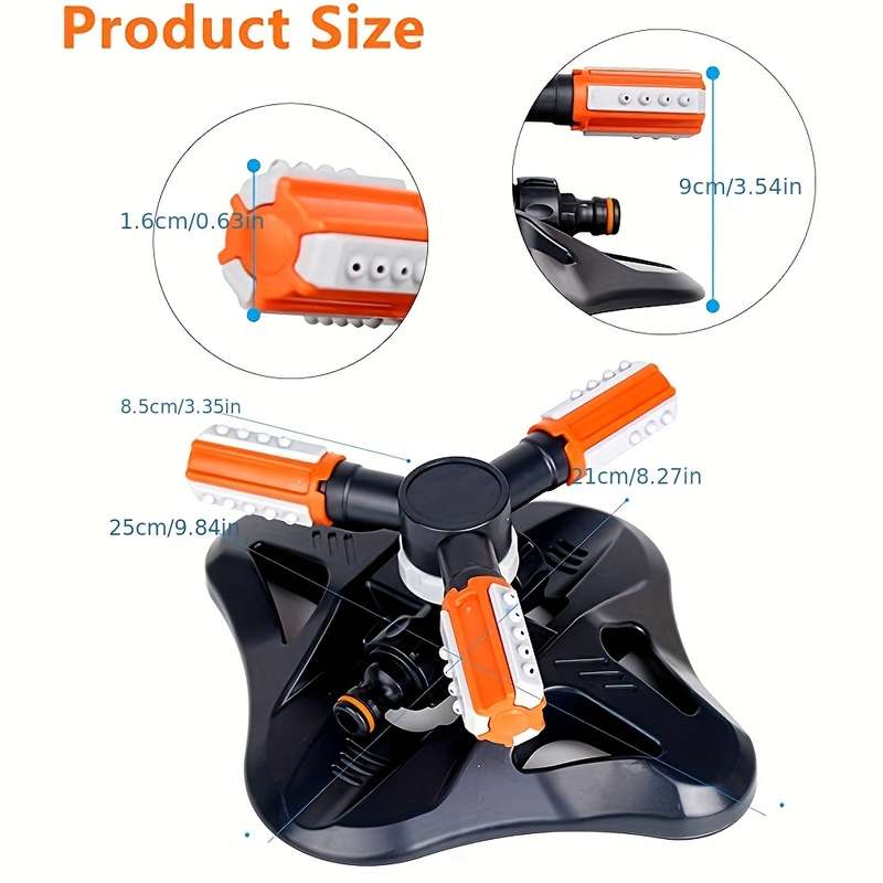 1Pc 360 Degree Automatic Rotating Triple Spigot Sprinkler Nozzle