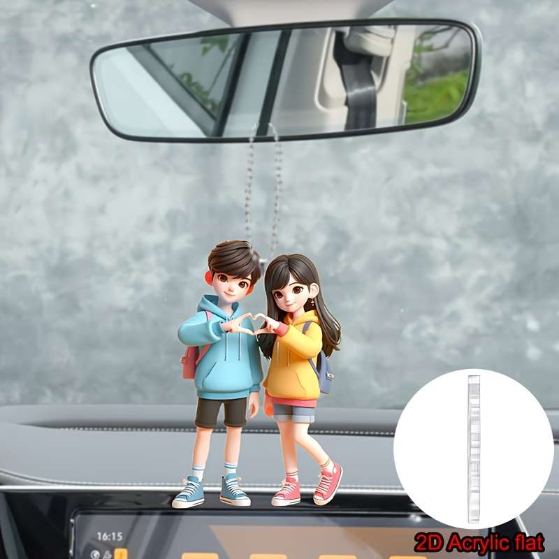 1pc 2D Flat Car Hanging Ornaments Flat  Heartfelt Couple Acrylic Keychain  Hanging Orn