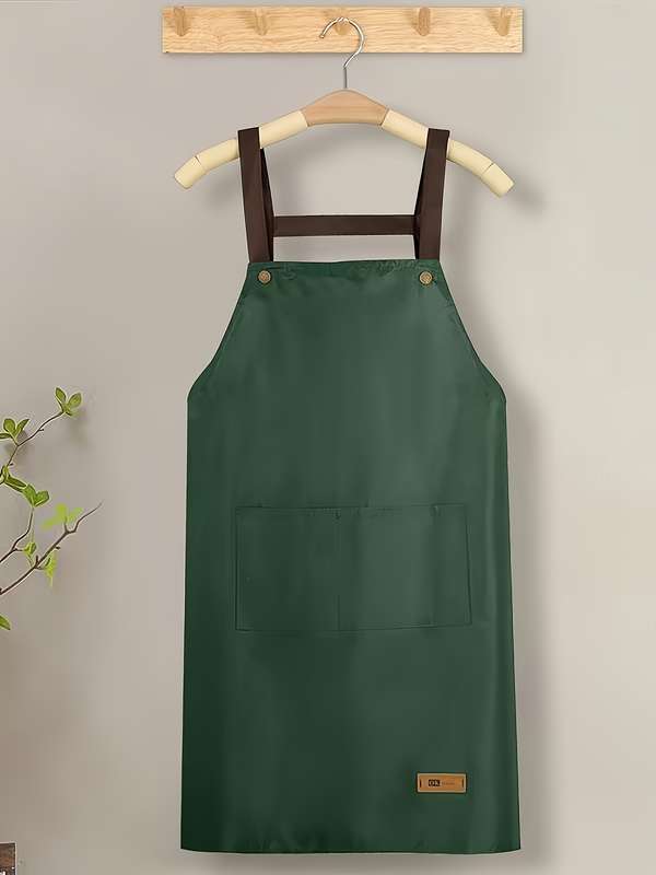 1pc Vintage Style Unisex Waterproof Oil-Proof Kitchen Apron with Wipe Pocket Solid Color PVC