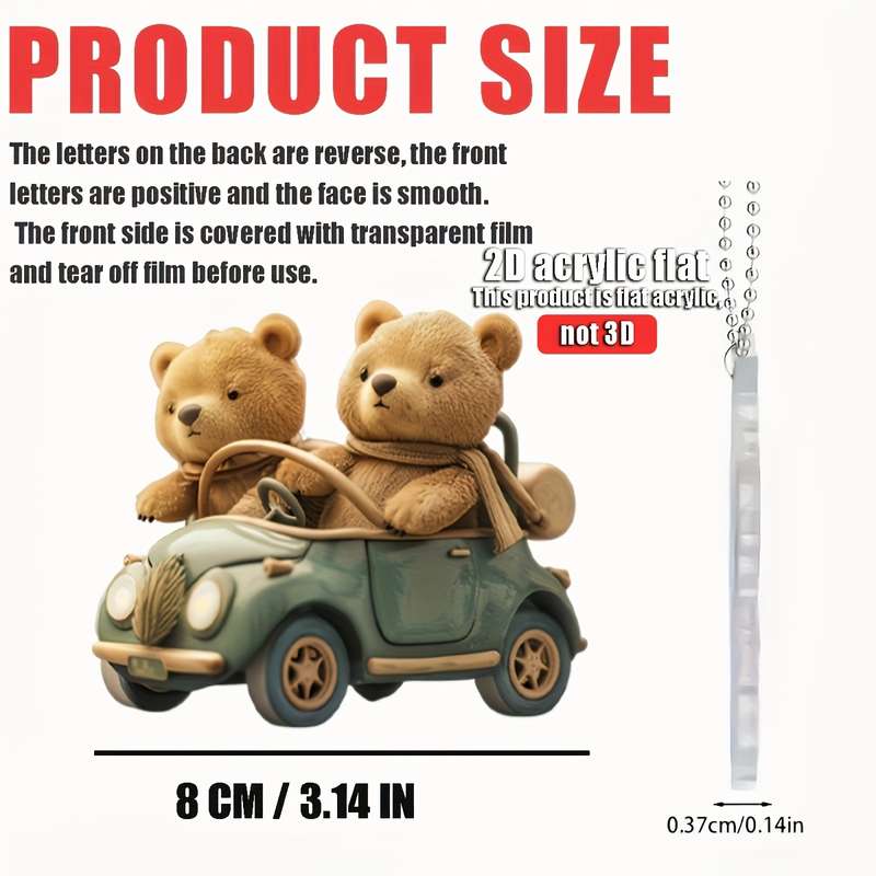 1pc 2D Flat   Cute Bear Car Hanging Accessory  Acrylic Rearview Mirror Decor Vintage G