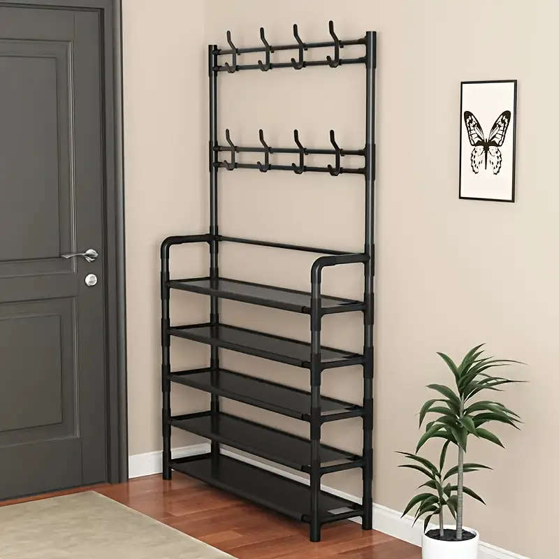 4/5 Tier Metal Shoe and Boot Organizer Rack with Hooks - Durable Iron Alloy, Easy Assembly, Ideal fo