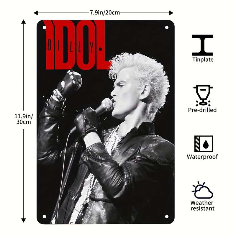 1pc Vintage Metal Tin Sign 20.32x30.48 cm Billy Idol Rock Star Idol Artwork Retro Aluminum Wa