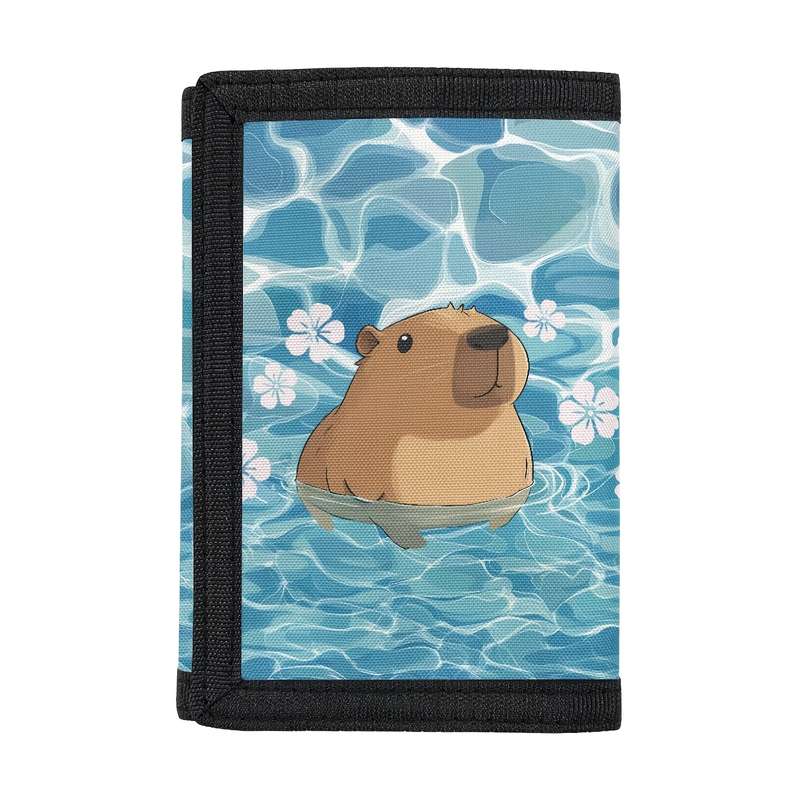 1pc Cute Summer Capybara Trifold Wallet with Magic Sticker Coin Pouch Multiple Card Slots C Vibra