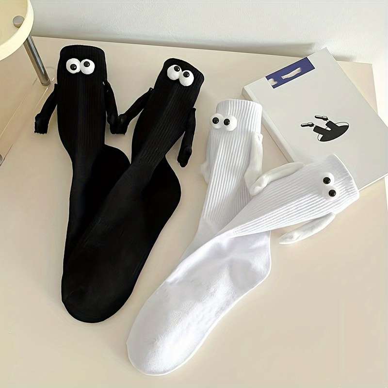 2 Pairs Black And White One Size High Elastic Socks