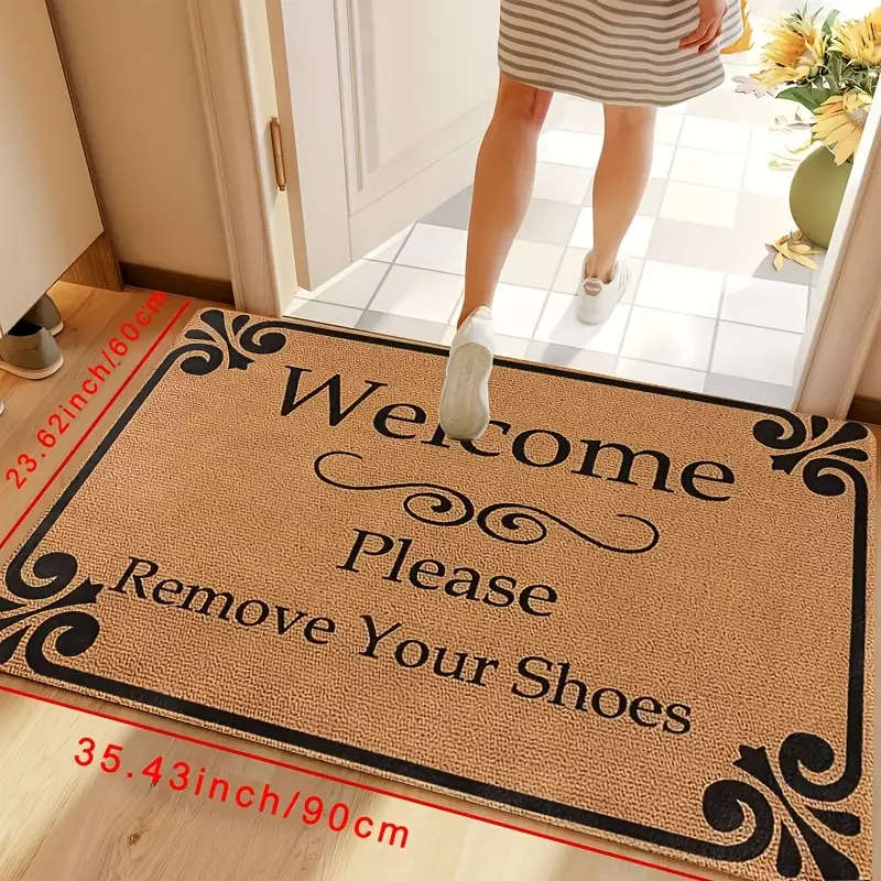 1pc Boho Chic Brown Welcome Door Mat Machine Washable Non-Slip Lightweight Dirt-Resistant Polyester