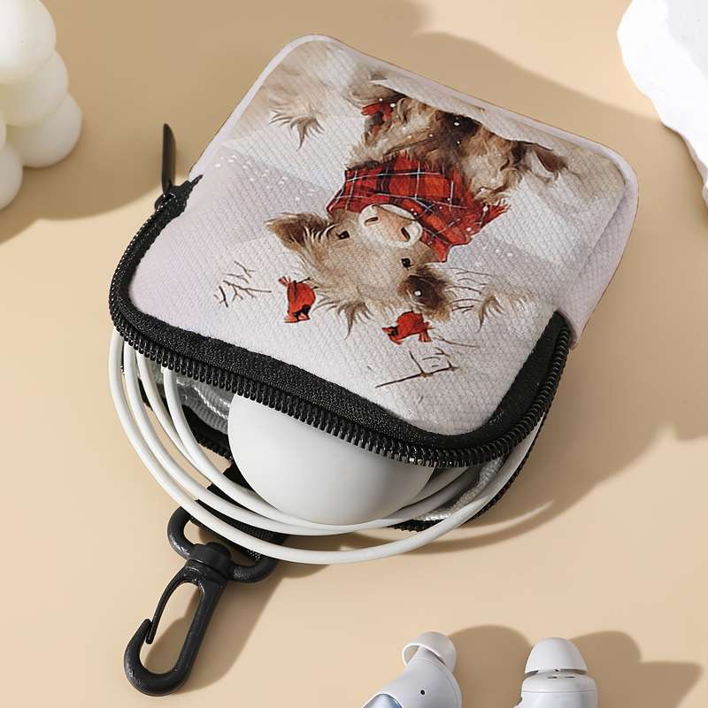 1pc 1pc Bird Necktie Calf Pattern Printed Coin Purse with Buckle and Zipper Pocket Multifunctiona