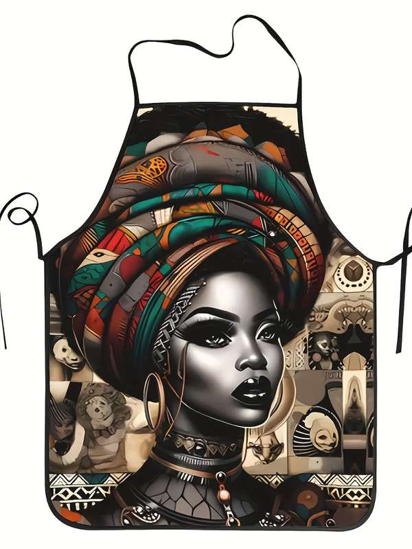 1pc African Woman Vintage Print Apron Durable Polyester 100% Knit Fabric 150g m? Opaque Hand Wa