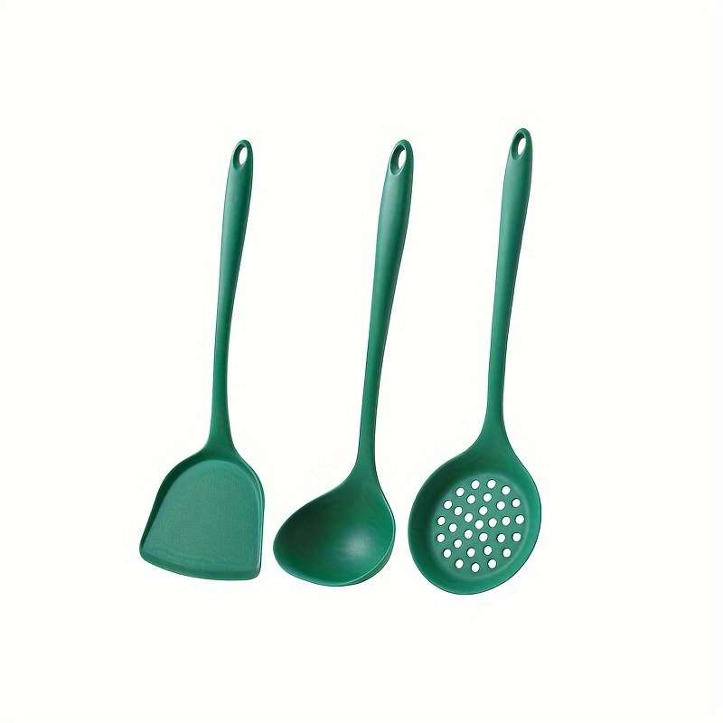 3pcs dark green silicone kitchenware set silicone spatula spoon slotted spoon heat resista