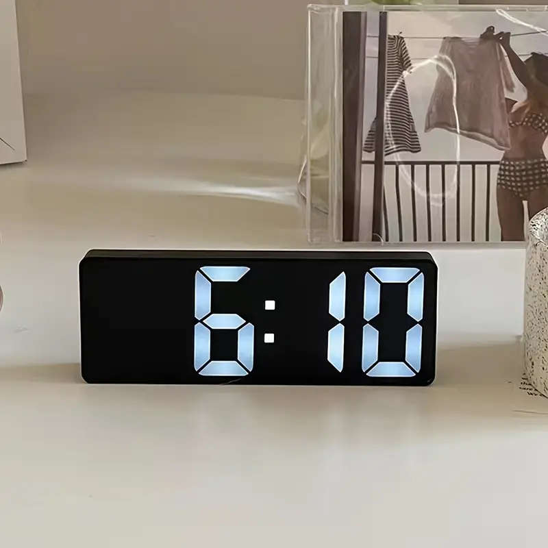 1pc Modern LED Mirror Table Alarm Clock Digital Display with Snooze Function USB Powered Rectangle D