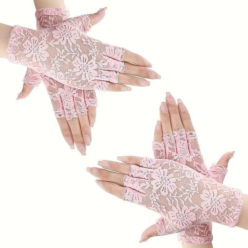 1 Pair Red Bridal Lace Gloves